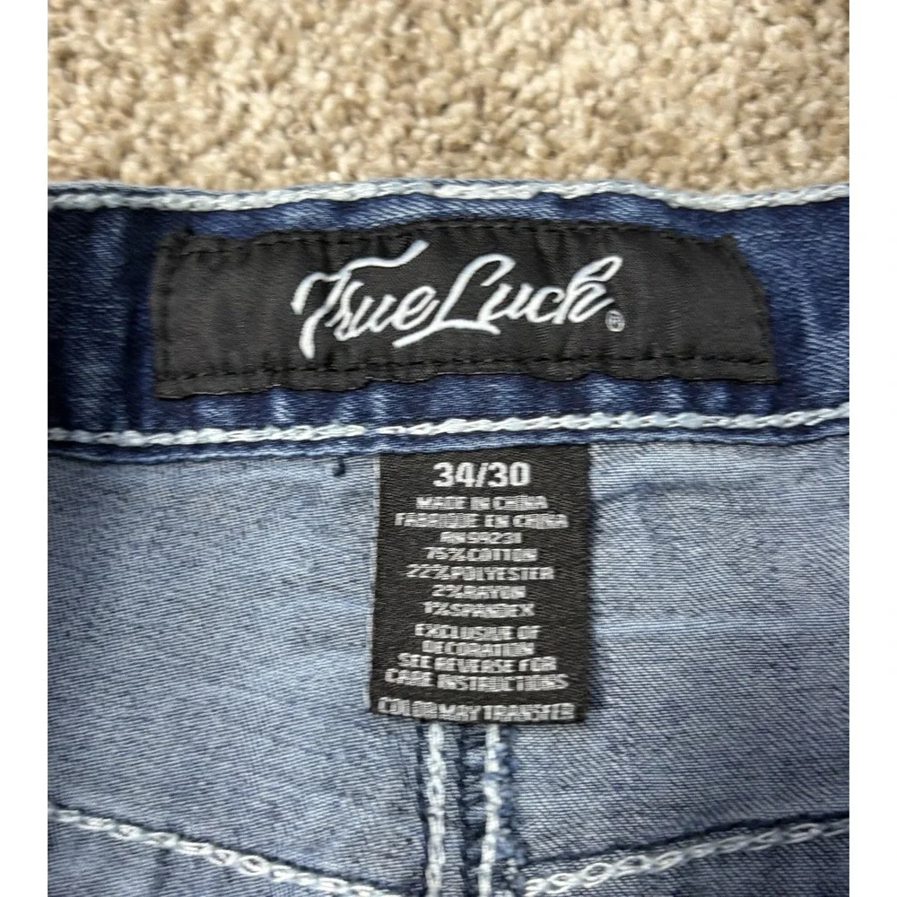 True Luck Mens Premium Denim Straight Stretch Casual Jeans Size 34x30 - Picture 5 of 8